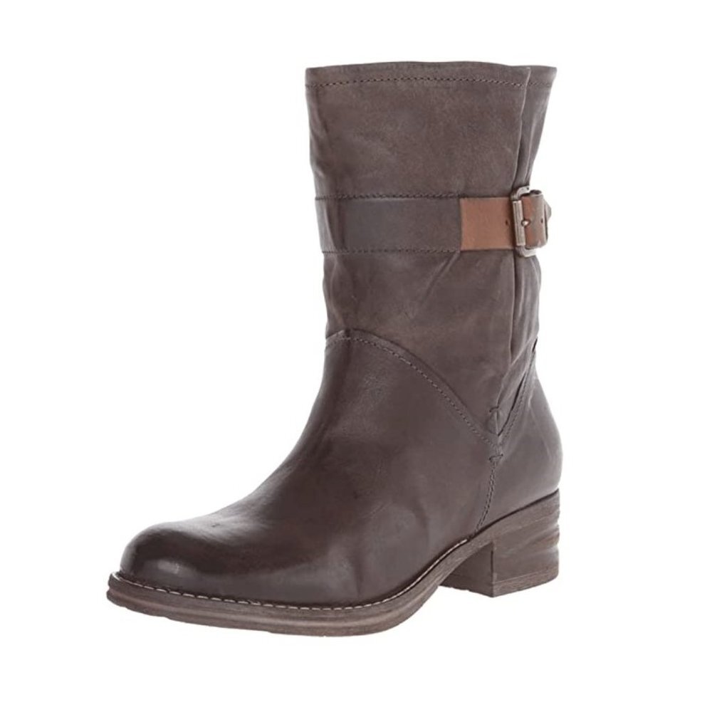 Women's Brown Mid-Calf Leather Boot with Buckle
